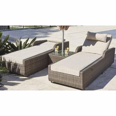 Homeroots 78 x 29 x 35 in. Brown Outdoor Arm Chaise Lounge Set with Cushions, 3 Piece 372317
